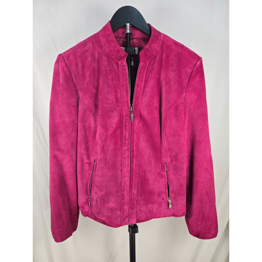 Fuchsia Pink Suede Leather Jacket Womens M Y2K Barbiecore Dopamine Dressing